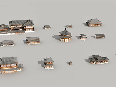 Ancient Architecture Models With Traditional Roof Design And Classical Style Structures 3d model