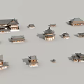 Ancient Architecture Models With Traditional Roof Design And Classical Style Structures 3d model