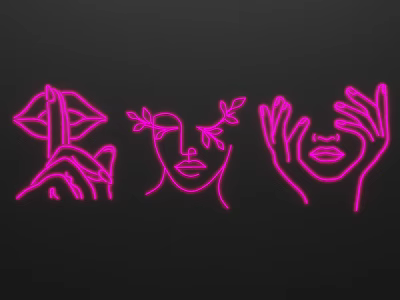 Pink Neon Decorative Lights With Lips Face And Hands Designs On Black Background 3d model