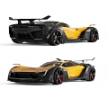 Yellow and Black Modern Sporty Supercar With Streamlined Aerodynamic Design and Wide Wheels