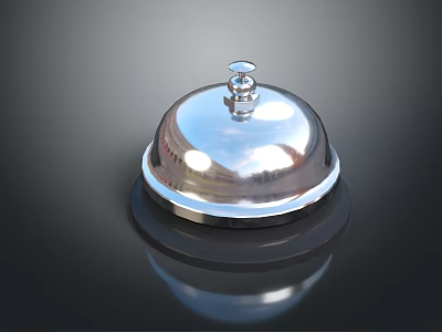 Shiny Chrome Service Bell With Polished Surface And Reflective Base On Dark Background 3d model