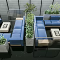 Modern Blue Sofa Coffee Table Set With Green Plants Interior Design 3d model