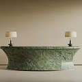 Green Marble Bar Counter With Two Table Lamps On Minimalist Background