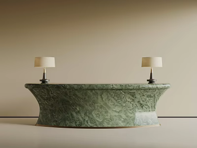 Green Marble Bar Counter With Two Table Lamps On Minimalist Background 3d model