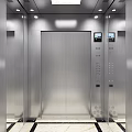 Modern Elevator Interior With Silver Metallic Walls Control Panel Display Screen And Marble Floor