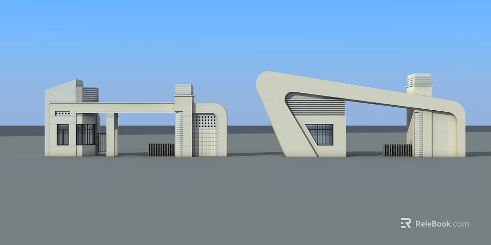 Modern Geometric Entrance Gate Design With Archway Columns And Window Details 3d model 
