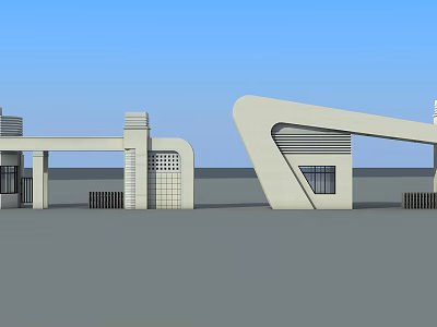 Modern Geometric Entrance Gate Design With Archway Columns And Window Details 3d model