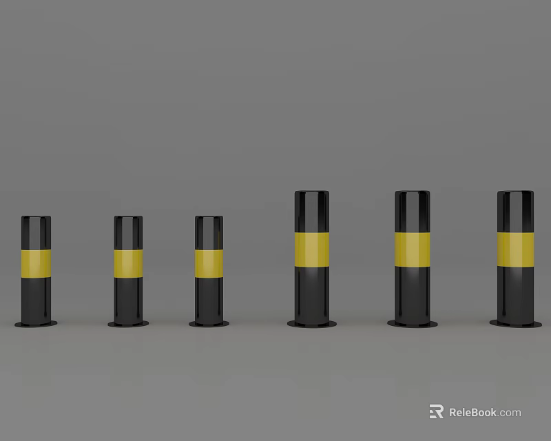Road Infrastructure Safety Bollards With Black Yellow Stripes For Traffic Control 3d model 