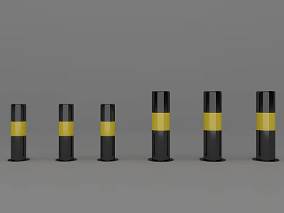 Road Infrastructure Safety Bollards With Black Yellow Stripes For Traffic Control 3d model