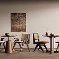 Modern Negotiation Table and Chairs Featuring Wooden Frame White Backrest and Decorative Items in Interior
