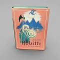 The Hobbit Book by J.R.R. Tolkien with Orange Cover Featuring Character Mountain and Water Illustrations