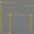Yellow Tower Cranes Construction Machinery 3D Rendered Display In Multiple Positions