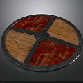 Medieval Round Shield with Red Wooden Panels Black Cross Straps and Metal Rim
