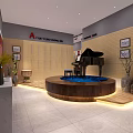 Symphonic Music Store Interior With Grand Piano Display Cabinets And Decorative Wall Art
