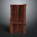Wooden Storage Shelf Cabinet with Multiple Shelves Drawers and Decorative Rail Design