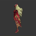 Mythical Woman With Dragon Horns Long Blonde Hair In Red Gold Flame Pattern Costume