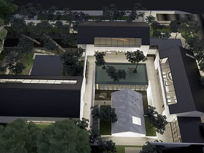 Modern Boutique Homestay Building With Courtyard Open Layout And Surrounding Trees 3d model