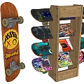 Wooden Skateboard Rack Storage Design With Colorful Skateboards And Unique Graphics