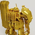 Golden Building Blocks Robot Model with Intricate Armor and Weapon Details