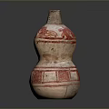 Traditional Gourd Shaped Ceramic Vessel With Red Animal Pattern Design