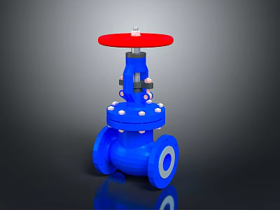 Blue Industrial Valve Equipment With Red Handwheel And Flange Body Design 3d model