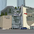 Modern Commercial Complex With Glass Curtain Walls Greenery And High Rise Buildings