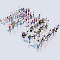 Crowd of People Standing and Sitting in Various Poses on White Background