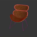 Modern Orange Leather Accent Chair With Curved Backrest And Seat Metal Legs Against Dark Background