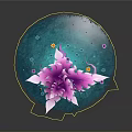 Decorative Fantasy Plant With Purple Trunk Pink Flowers And Blue Base With Small Flowers