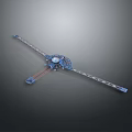 Modern Architectural Structure with Blue Metal Frame and Multiple Extended Mechanical Arms