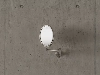 Wall Mounted Oval Swivel Mirror With Metal Bracket On Concrete Wall 3d model