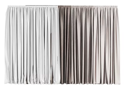 White and Gray Pleated Curtains with Soft Fabric for Modern Home Decoration 3d model