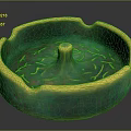 Green And Gold Ceramic Ashtray With Bowl Shape Central Pedestal And Branch Patterns