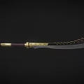 Traditional Ornate Blade With Golden Decorative Hilt Red Wrapped Handle and Carved Edge