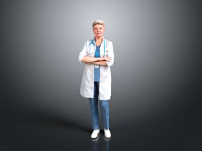Woman Doctor in White Coat with Stethoscope and Crossed Arms on Gray Background 3d model
