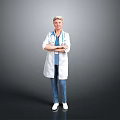 Woman Doctor in White Coat with Stethoscope and Crossed Arms on Gray Background