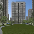 Modern High Rise Residential Building Featuring Glass Curtain Walls Green Lawn And Trees