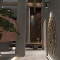 Modern Hotel Lobby Interior With Wooden Wall Green Plants Front Desk And Decorative Art