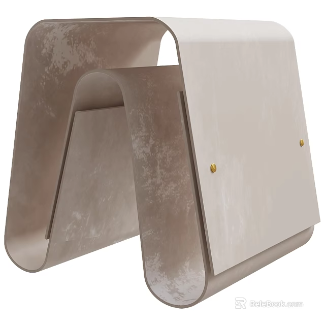 Modern Side Table With Curved Metal Structure And Wooden Top Minimalist Design 3d model 