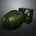 Green Military Weapon Bomb With Square Tail Fin Metallic Surface And Riveted Design