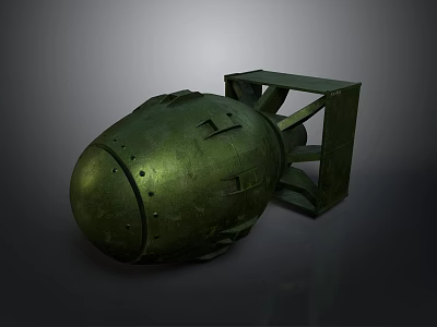 Green Military Weapon Bomb With Square Tail Fin Metallic Surface And Riveted Design 3d model