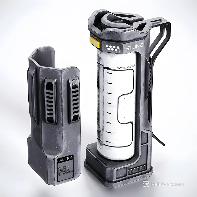 Modern Stun Gun Design With Caution Label Holster White And Gray Exterior For Self Defense 3d model 