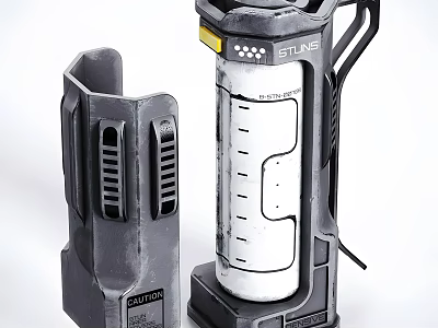 Modern Stun Gun Design With Caution Label Holster White And Gray Exterior For Self Defense 3d model