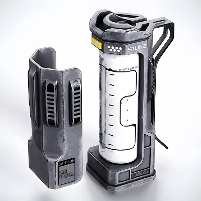 Modern Stun Gun Design With Caution Label Holster White And Gray Exterior For Self Defense 3d model
