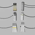 Road Safety Facilities Featuring Stone Bollards Connected By Chains With Yellow Stripes 3d model