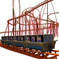 Thrilling Roller Coaster Amusement Ride With Red Tracks And Steel Support Structures In Park