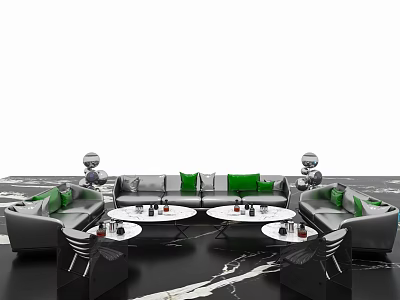 Modern Sofa and Coffee Table Set with Green Cushions Living Room Design 3d model