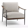 Modern Minimalist Accent Chair With Wooden Armrests Metal Frame And Light Gray Cushion