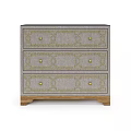 Gray Fabric Bedside Nightstand With Three Drawers Gold Accent And Wooden Legs
