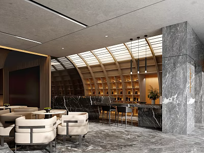 Elegant Sales Office Interior Design With Marble Walls Comfortable Seating And Pendant Lighting 3d model